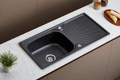 RUMO Aurora Nano Black Anthracite Stainless Steel Kitchen Sink 1.0 One Single Large Deep Bowl Reversible Drainer Inset Sinks with Waste Kit