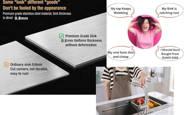 RUMO Prime Black Anthracite Kitchen Sink 1.5 One and Half Bowl Reversible Stainless Steel Inset with Waste Kit Scratch Resistant (Rumo Prime Black/Charcoal)