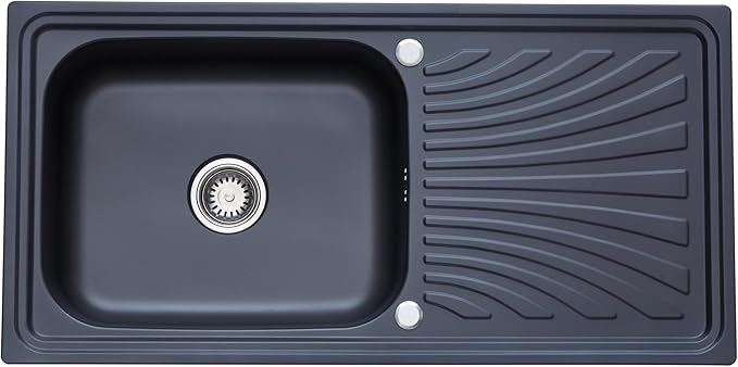 RUMO Echo Nano Black Anthracite Stainless Steel Kitchen Sink 1.0 One Single Large Deep Bowl Reversible Drainer Inset Sinks with Waste Kit