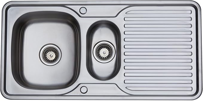 RUMO Prime Black Anthracite Kitchen Sink 1.5 One and Half Bowl Reversible Stainless Steel Inset with Waste Kit Scratch Resistant (Rumo Prime Black/Charcoal)