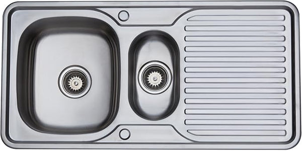 RUMO Prime Black Anthracite Kitchen Sink 1.5 One and Half Bowl Reversible Stainless Steel Inset with Waste Kit Scratch Resistant (Rumo Prime Black/Charcoal)
