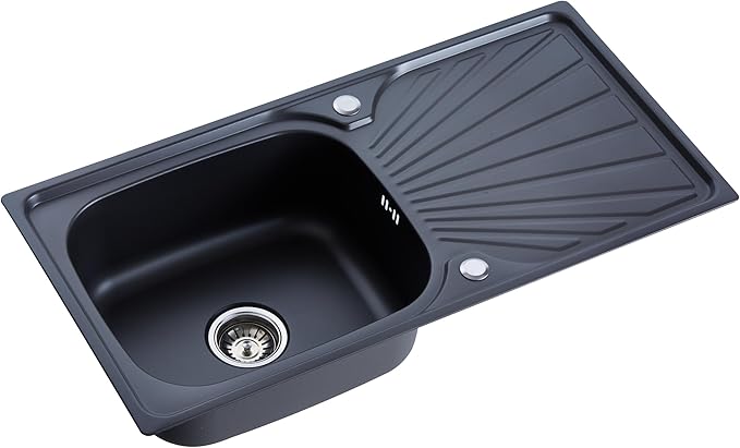 RUMO Aurora Nano Black Anthracite Stainless Steel Kitchen Sink 1.0 One Single Large Deep Bowl Reversible Drainer Inset Sinks with Waste Kit