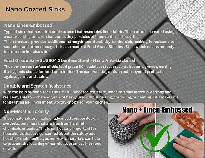 RUMO Aurora Nano Black Anthracite Stainless Steel Kitchen Sink 1.0 One Single Large Deep Bowl Reversible Drainer Inset Sinks with Waste Kit