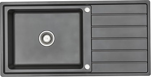 RUMO Opulent Nano Black Stainless Steel Kitchen Sink 1.0 One Single Large Deep Bowl Reversible Drainer Inset Sinks with Waste Kit Scratch Resistant