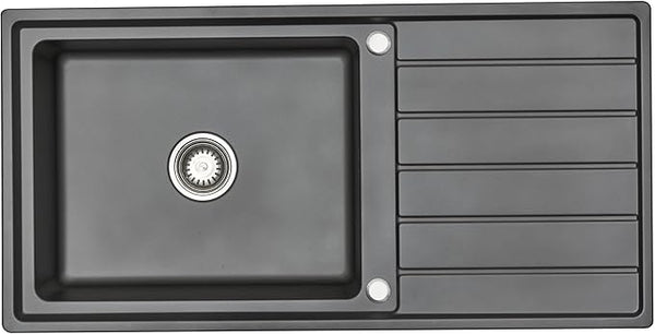 RUMO Opulent Nano Black Stainless Steel Kitchen Sink 1.0 One Single Large Deep Bowl Reversible Drainer Inset Sinks with Waste Kit Scratch Resistant