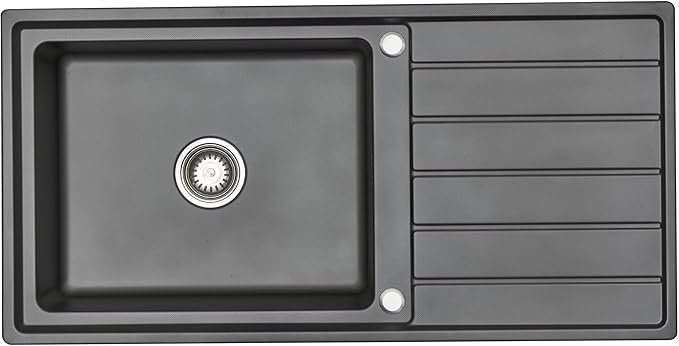 RUMO Opulent Nano Black Stainless Steel Kitchen Sink 1.0 One Single Large Deep Bowl Reversible Drainer Inset Sinks with Waste Kit Scratch Resistant